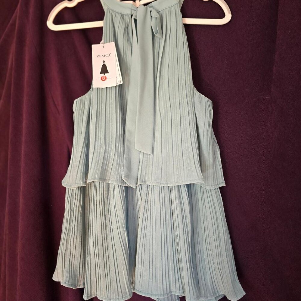 M Zesica NWT Halter Ruffle Tiered Layered Chiffon Flowy Blouse Top in Mint Green